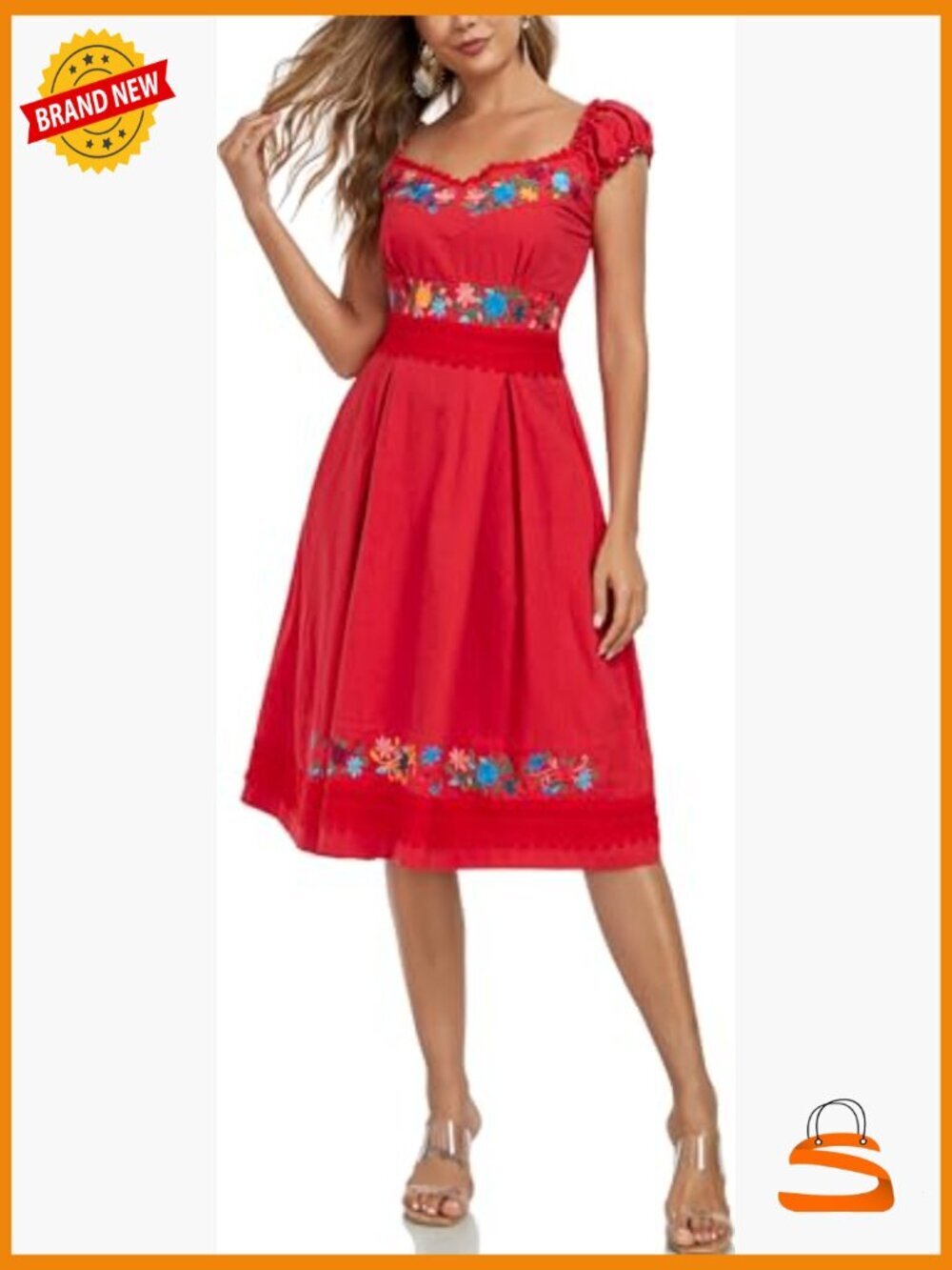 Women's Embroidered Lace Bohemian Party Dress Cotton Flowy A-Line Summer - Picture 2 of 7